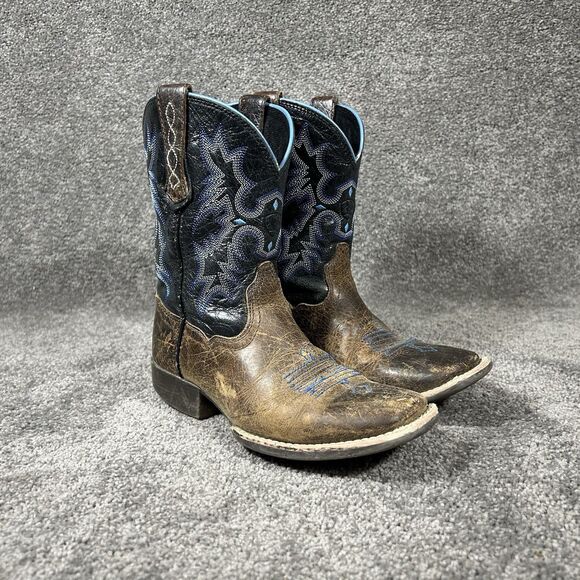 Ariat Tombstone 10012794 Boys Size 13 Blue Brown Square Toe Cowboy Western Boots - Picture 1 of 13